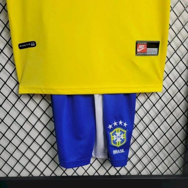 Brazil 1998 Home Kids Retro Jersey And Shorts - Image 4