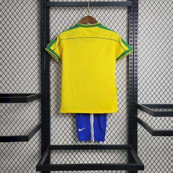 Brazil 1998 Home Kids Retro Jersey And Shorts - Image 6