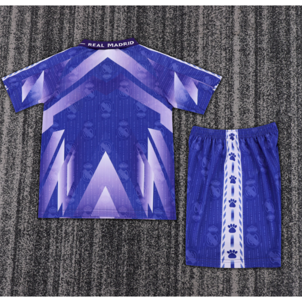 Real Madrid 1996/97 Away Kids Retro Jersey And Shorts - Image 2